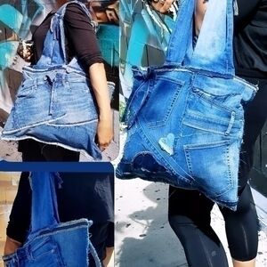 Tasty Raw Edge Denim "Shorty-Love" Tote Bag